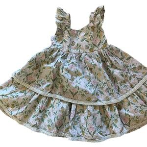 Child Garden Floral and butterfly tiered lace full skirt dress Cotton size 4